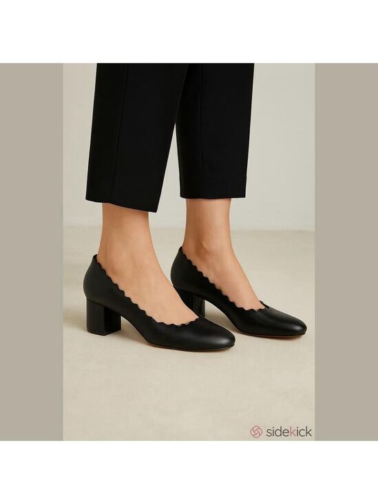 Chloe Shoes - Chloé Lauren Scalloped Black Leather Block Heel Pumps Size 35 (US 4.5–5)
